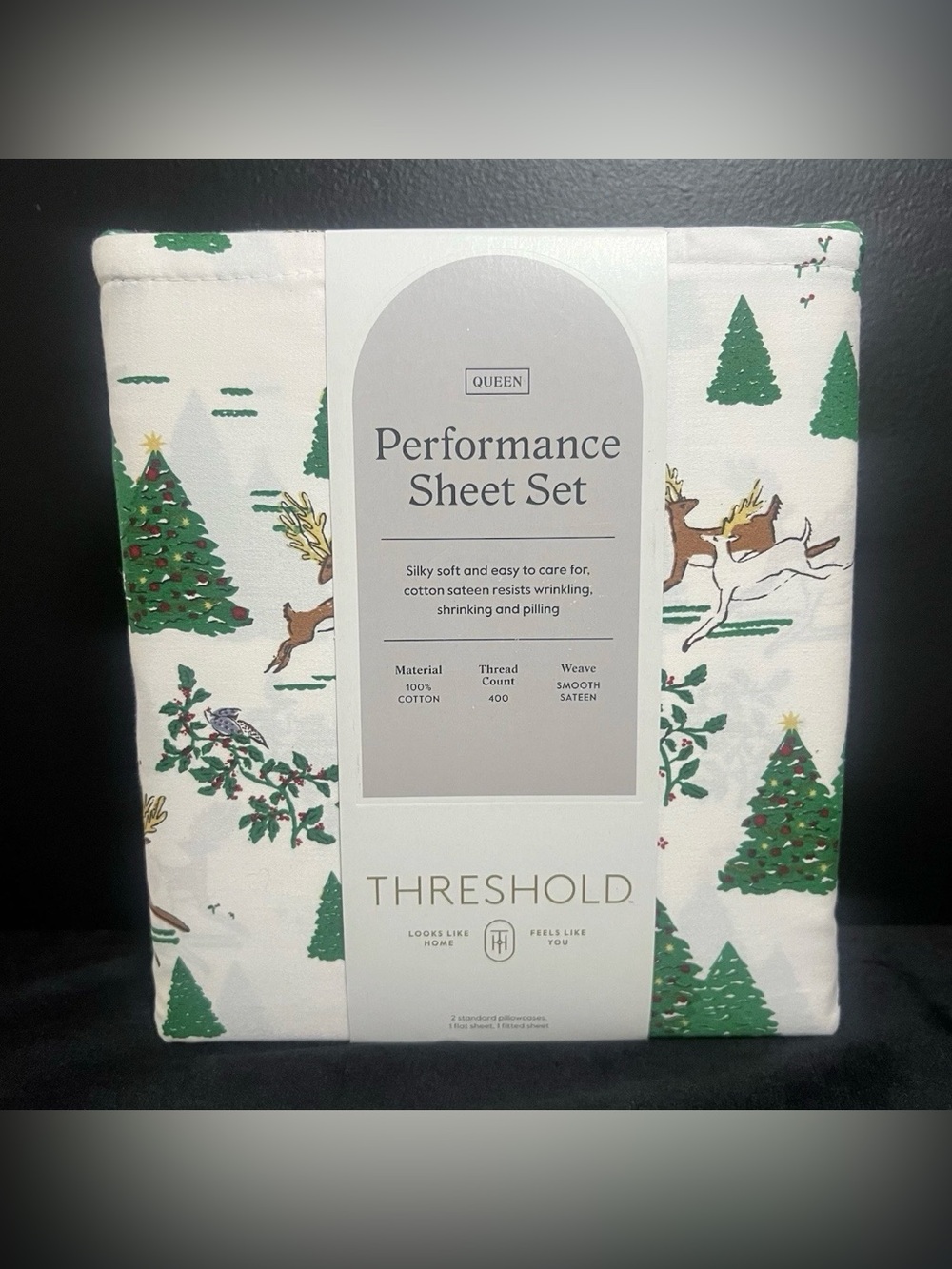 NEW Threshold 400 Thread Count Queen Performance Sheet Set Winter Scene Cotton